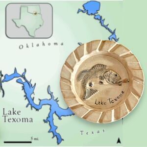 Vintage Lake Texoma Souvenir Fishing Ceramic Ashtray by Texoma Ceramics Kingston